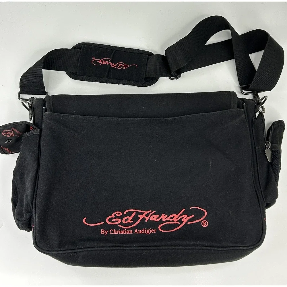 Ed Hardy by Christian Audigier Blk‎ Large Messenger Laptop Bag 